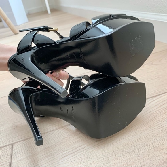 ๐ YSL Black Patent Leather Tribute 105 Platform Heeled Sandals High Heels 37 - Picture 6 of 12